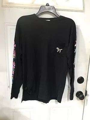 Victorias Secret Pink Long Sleeve Sequined Floral Shirt Small Tropical Pink Dog • $10