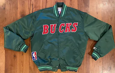 Milwaukee Bucks 80s NBA Starter Green Red Satin 90s Vtg Bomber Jacket Large • $275