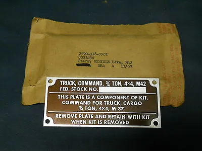 Data Plate Dodge Command Cargo NOS Fits M37 M43 G741 3/4 M42  (P20) • $15