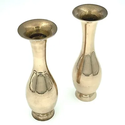 Pair Of Vintage Midcentury Modern 7.5  Tall Brass Footed Bud Vases Made In India • $26.99