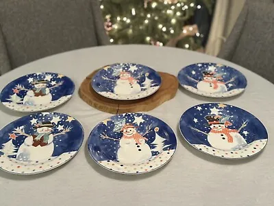 Vintage Noritake EPOCH MR SNOWMAN Plate Set Of 6 Bone China 9” • $60