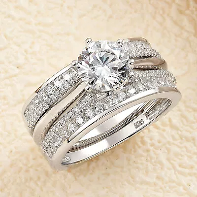 Vintage 2CT Wedding Engagement Ring Sets For Women AAAAA CZ 925 Sterling Silver • $43.99