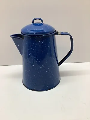 Vintage Blue And White Speckled Enamel Coffee/tea Kettle 8”T Home Camp Rv • $14.99