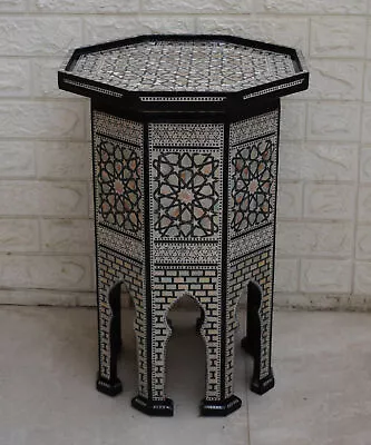 Handmade Wood Side Table Moroccan 21  Height Mother Of Pearl Coffee End Table • $328.90