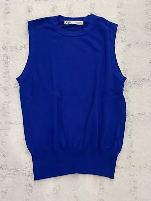 ZARA Cobalt Bright Blue Sleeveless Sweater Vest Womens's Size M • $11.99