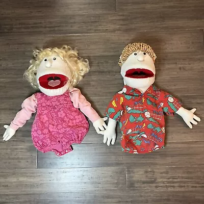 LOT Of 2 Vintage Puppets Hand Puppet Girl Boy Hand Made Large Man Woman • $38