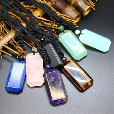 Natural Crystal Rectangle Necklace Chakra Stone Square Bead Pendant Healing Gift • $3.49