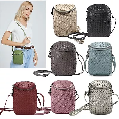 Women's Vegan Leather Woven Double Zip Compartments Mini Crossbody Bag • $25