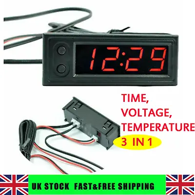 £12.99 • Buy 3in1 Vehicle Car 12V Digital Display LED Voltmeter Thermometer Voltmeter Clock