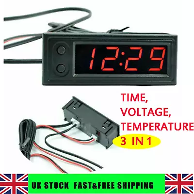 £12.99 • Buy 3in1 Vehicle Car 12V Digital Display LED Voltmeter Thermometer Voltmeter Clock