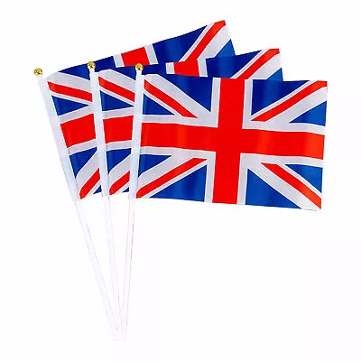 100X UNION JACK HAND HELD FLAGS Small Waving Platinum Jubilee Party Long Handle • £3.99