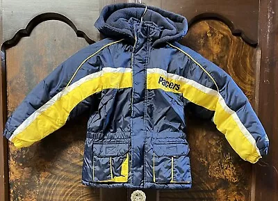 Vtg 90s Reebok Indiana Pacers NBA Blue & Yellow Hooded Winter Coat Child Sz 7 • $39.99