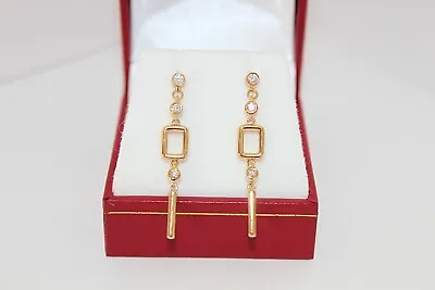 Movado 18K Yellow Gold 3 Diamond Dangle Link Earrings • $1099