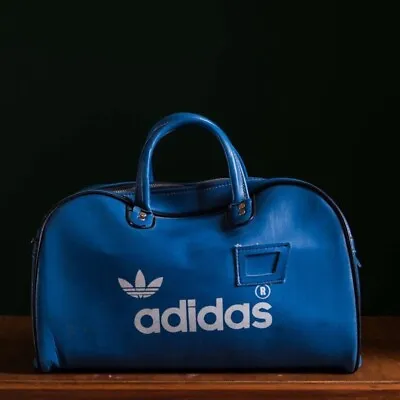 Adidas Vintage Bag Leather Blue Duffle Bag Retro Sports Bag • $65