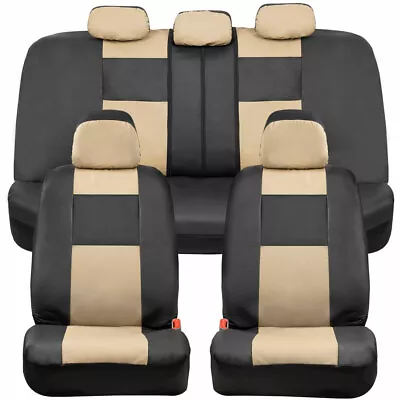 $37.99 • Buy BDK Faux Leather Car Seat Covers - Full Set Front & Rear Two-Tone In Black & Tan