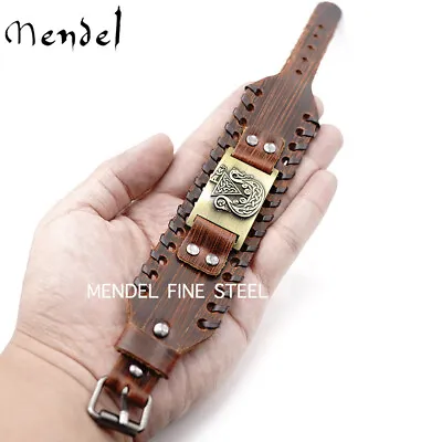 MENDEL Mens Norse Viking Valknut Pirate Ship Leather Cuff Bracelet Wristband Men • $14.99