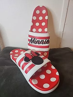 Pre-owned Adidas Disney Womens Minnie Mouse Adilette Comfort Slide Sandals SZ 10 • $15