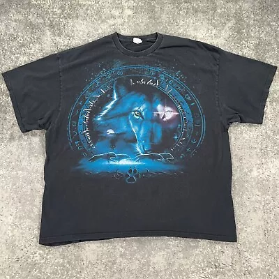 VTG Wolf Shirt Mens 3XL Black Aztec Portal Mystic Graphic Y2K Streetwear Faded • $15.98