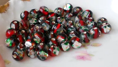 Vintage Glass Beads Ruby Foil Beads Givre Round 7mm Silver CZECH NOS #629 • $3.99