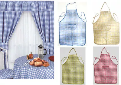 £2.99 • Buy One Size Apron Check Design With Pocket 100% Cotton Red Blue Cream Green