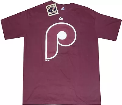 Philadelphia Phillies Throwback Majestic Raised Logo Maroon T Shirt New Tags • $19.95