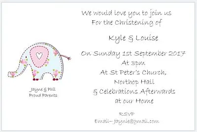 £15 • Buy 10 Handmade Christening Invites - Elephant Design For Boys And Girls