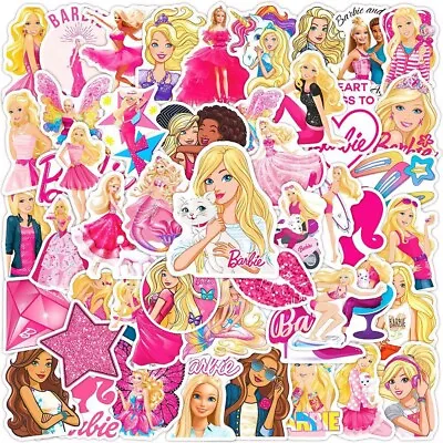 UK Pink Barbie Girls Theme 50Pc Stickers Decal Car Skateboard Laptop Luggage NEW • £4.33