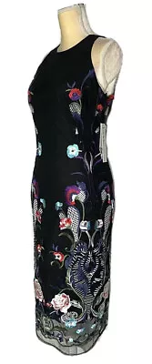 Nicole Miller Dress Sheath 2 Gown Midi Sleeveless Embroidered Black New  $228 • $89.98