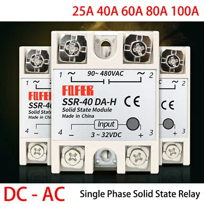 25A-100A SSR Single Phase Solid State Relays DC 3-32V To AC 90-480V High Voltage • $8.53