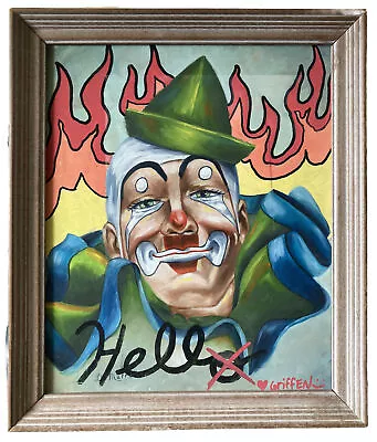 Vintage Clown Painting Signed By Two Different Artists Cool Clown Art Unusual • $59