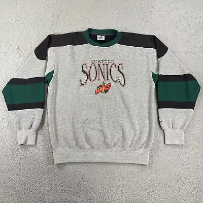 VTG 90s Seattle Sonics Midwest Embroidery Sweatshirt Large Pique NBA Basketball • $99.99