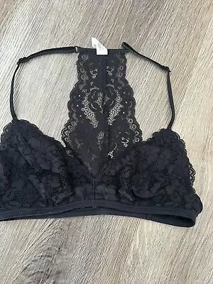 £17 • Buy Jack Wills Black Halter Lace Lacy Bra Triangle Bralette Size 6