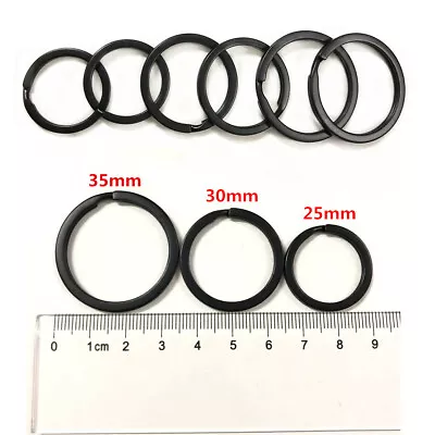 £2.99 • Buy 25-35MM Strong Steel Split Rings Black Key Ring Metal Loop Flat Keychain Holder