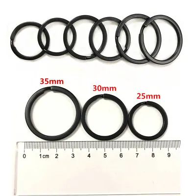 25-35MM Strong Steel Split Rings Black Key Ring Metal Loop Flat Keychain Holder • £2.39