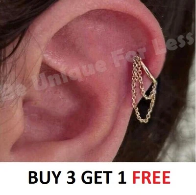 £4.99 • Buy Helix Hoop Cartilage Tragus Ila Drop Chain Double  Rook Huggie Clicker Ear Ring