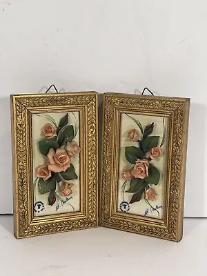 2 Capodimonte Visconti Mollica Signed 3-D Wall Plaque Art Flowers 5.5” Gorgeous • $72.44