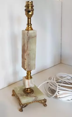 Vintage Brass Onyx Marble Column Table Lamp Lion Paw Feet Very Long Lead • £34.99