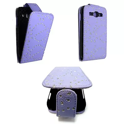 Case For Samsung Galaxy Ace 3 Lilac Glitter Flip Pu Leather Pouch Phone Cover • £4.50