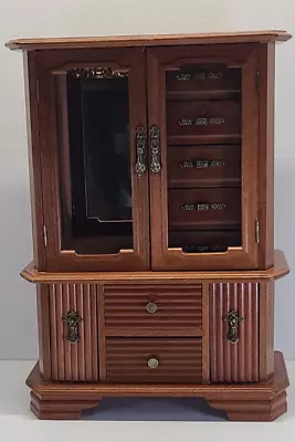 Vintage Jewelry Box Cabinet Mirror Music Box Vanity Ring Armoire Organizer Wood • $150