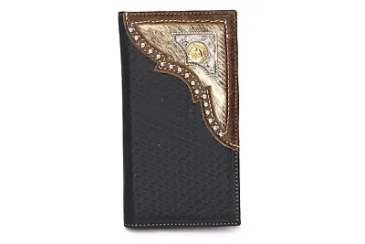 Western Bifold Wallet Black Checbook Genuine Leather Horse Wallet Studs • $35.99