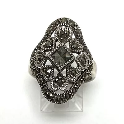 925 Silver And Marcasite Vintage Ring Size 8 • $16.99