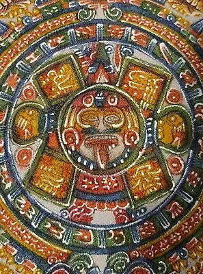 Hand Painted Mayan Aztec Calendar / Sun Stone On Suede Leather Cloth - GORGEOUS! • $24.99