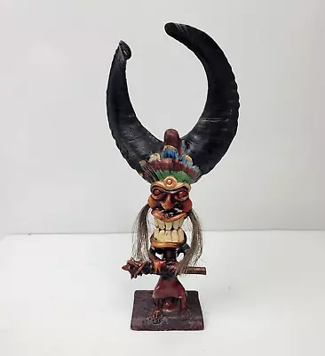 Peru Tribal Ceremonial Statue & Hidden Knife Shaman Voodoo Horns Hair Teeth 11  • $74.99