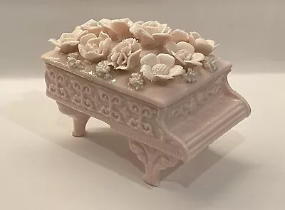 Unique Vintage Miniature Pink Piano Ceramic Trinket Box With Flowered Lid  • $14