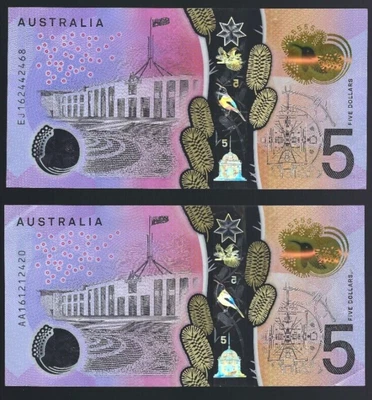 $19.99 • Buy 2016 $5 New Wattle Series Banknotes First & Last Prefix