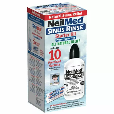 NeilMed Sinus Rinse Kit + 10 Premixed Sachets Natural Saline Nasal Irrigation • $9.12