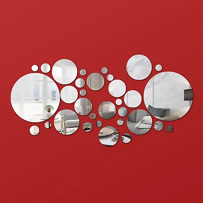 £3.99 • Buy 32Pcs Tiles Wall Stickers Circle Mirror Decals Self-Adhesive Bedroom Home Decors