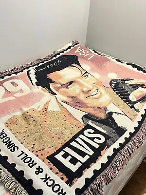 Elvis Presley Throw Blanket Postage Stamp Tapestry Goodwin Weavers Cotton 1992 • $85.64