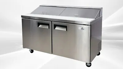 NEW 60  Commercial Double Lid Refrigerator Prep Table Sandwich Pizza NSF ETL • $2320.85