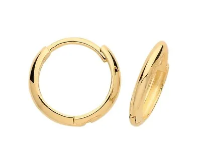 9ct Yellow Gold Small Hinged Huggie Hoop Earrings - 10mm Diameter • £49.95